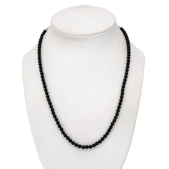 Vintage JC Sterling Silver 925 Onyx Beaded Necklace 17"-19" - Picture 1 of 4